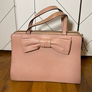 Kate Spade Light Pink Leather Bow Zipper Closure Handle Pockets Hand Bag Purse